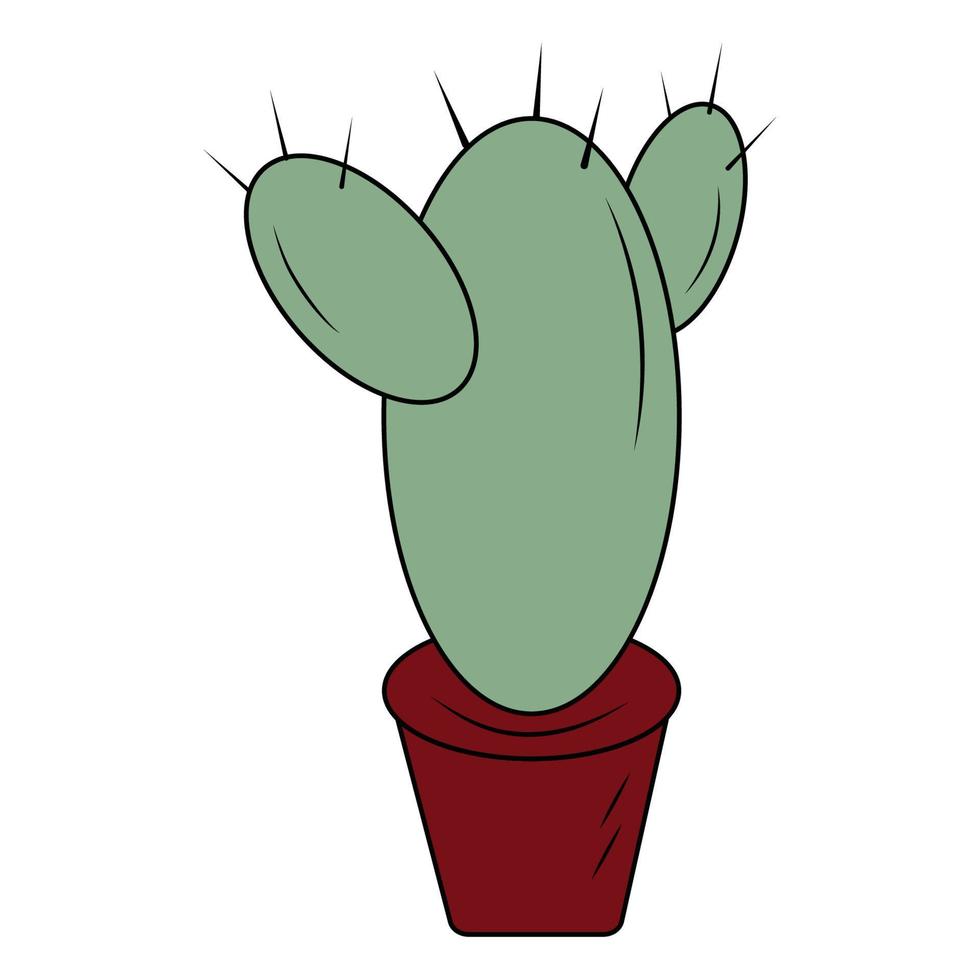 Green Cactus with thorns in a flower pot on a transparent background in a cartoon style. Isolate vector