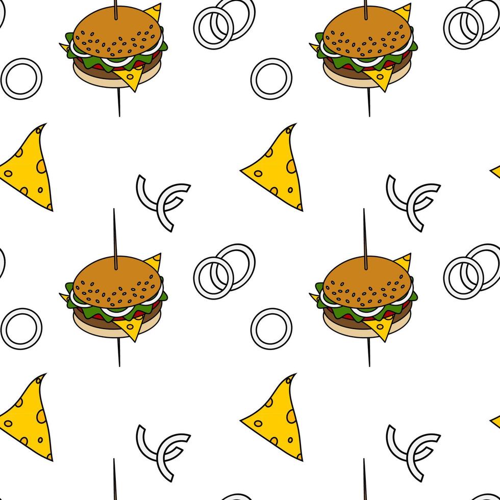 An endless pattern with elements of fast food on a transparent background. Lifestyle. Day of food vector