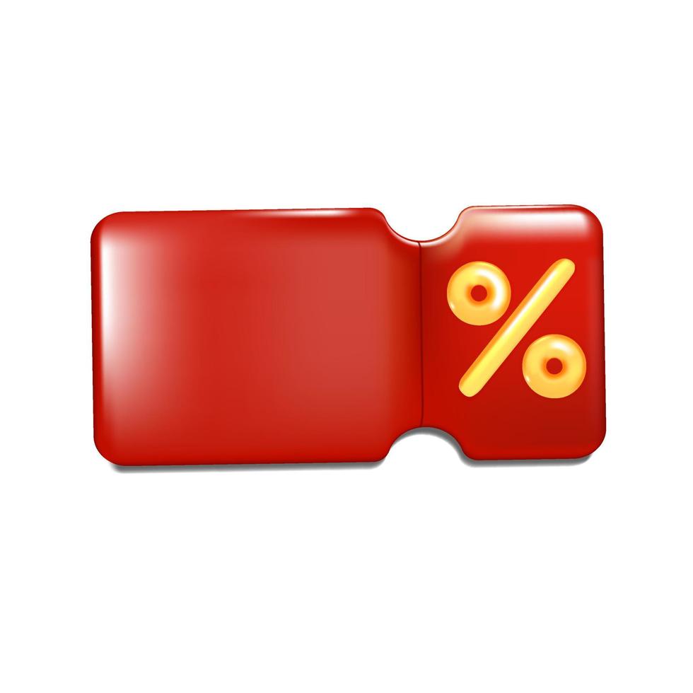 red ticket with percentage 3d vector illustration on white background