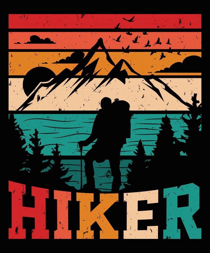 Hiking sunset vintage graphic vector silhouette tshirt design