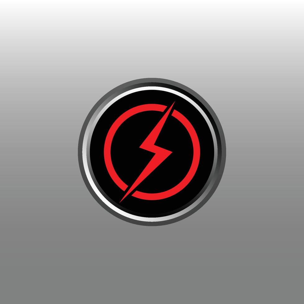 3D Power round button on white background. Vector illustration. Realistic glossy black button.