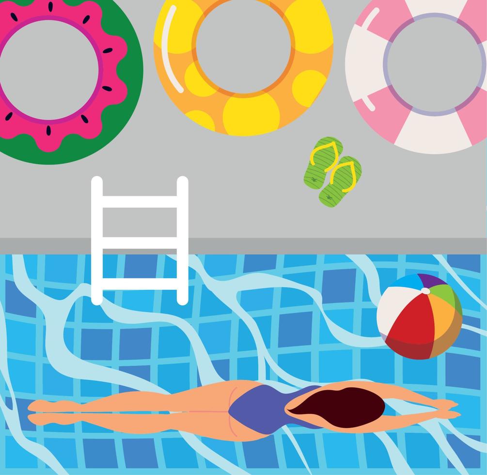 woman with toys in pool vector