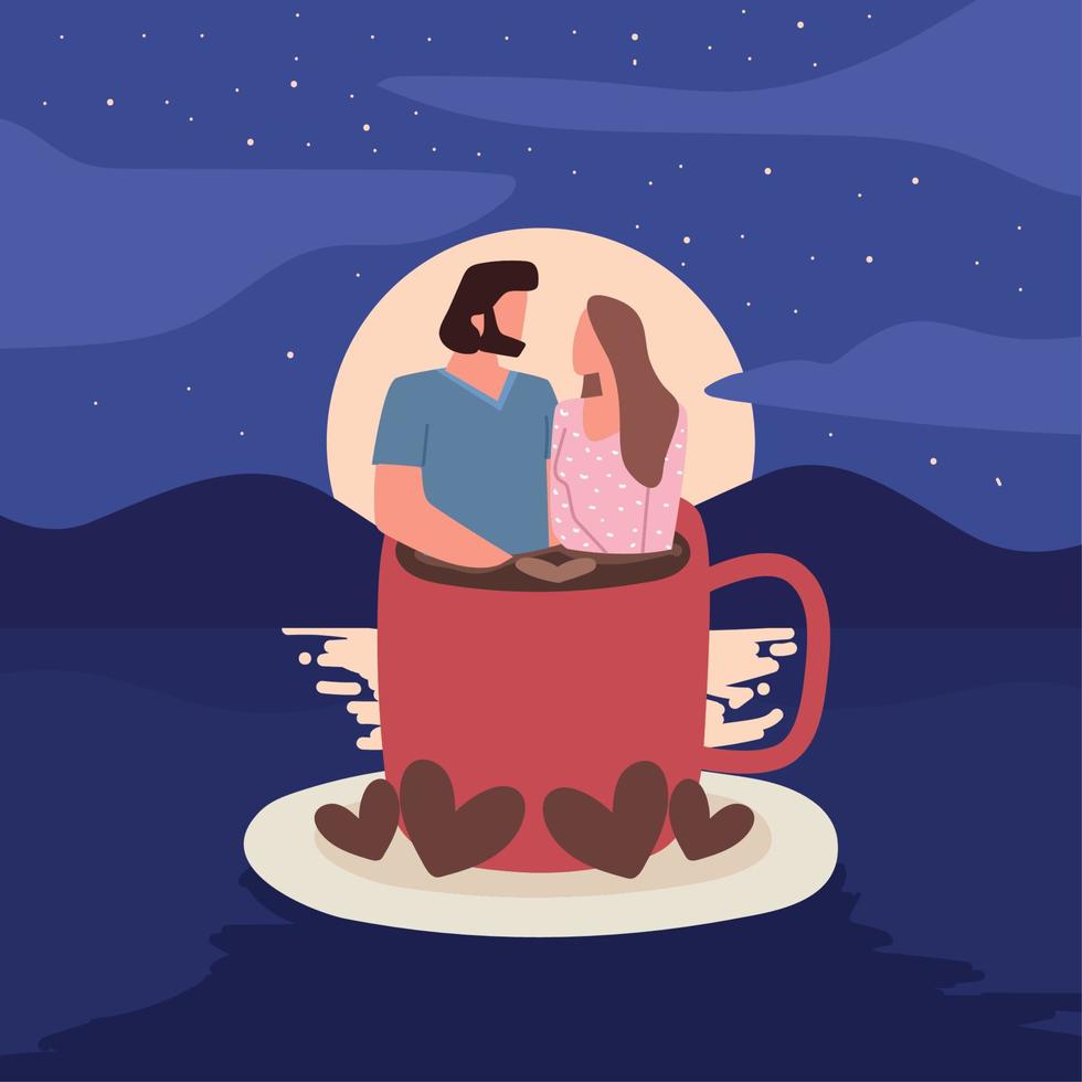 couple in cup of coffee vector