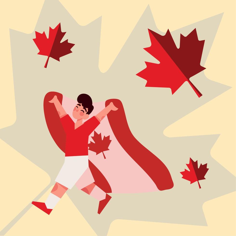 boy holds canada flag vector