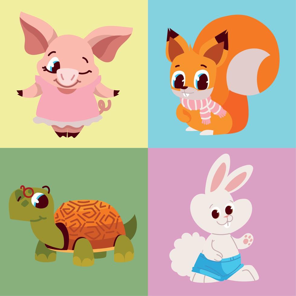 set of cute animals vector