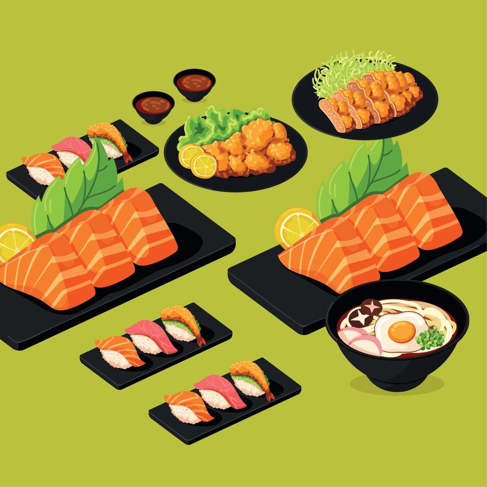 platos de comida japonesa vector