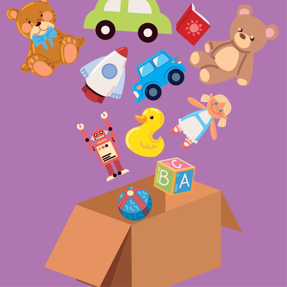 falling toys on box vector