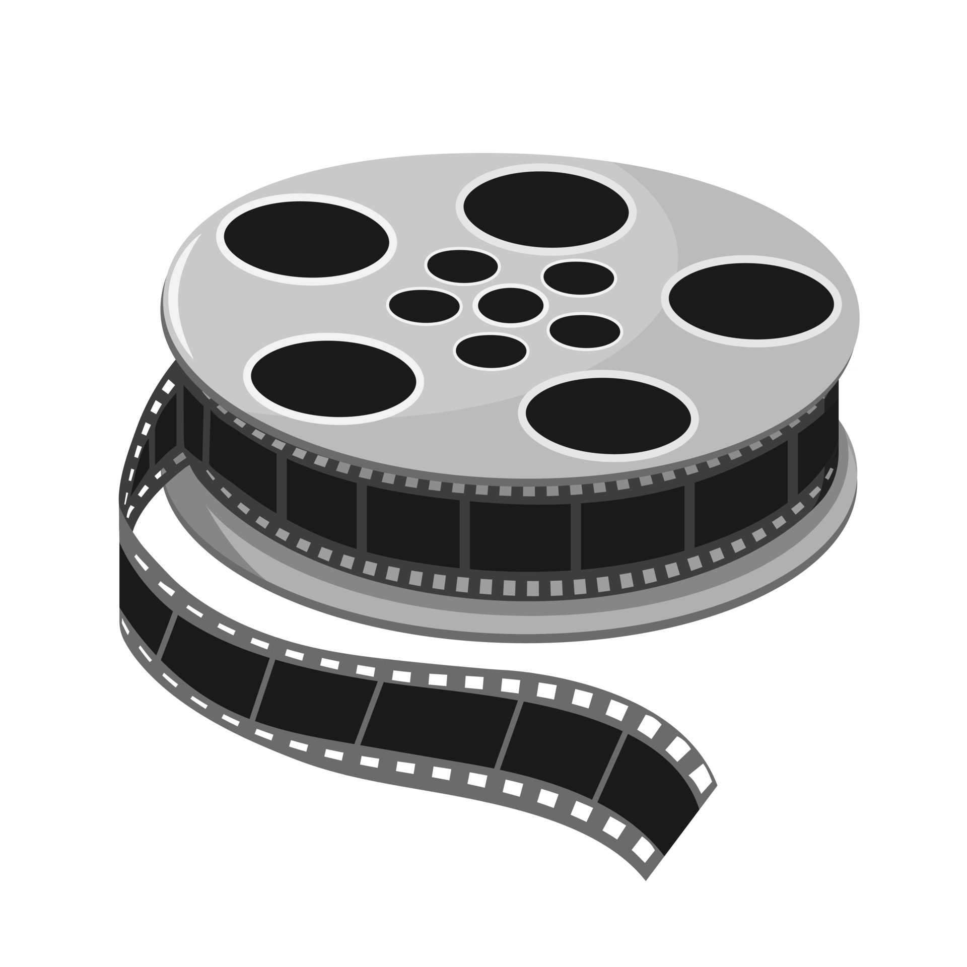 Movie film reel. Filmstrip roll monochrome vector illustration