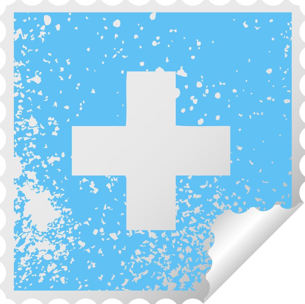 distressed square peeling sticker symbol addition symbol vector