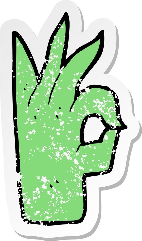 pegatina retro angustiada de un gesto de mano bien de dibujos animados vector
