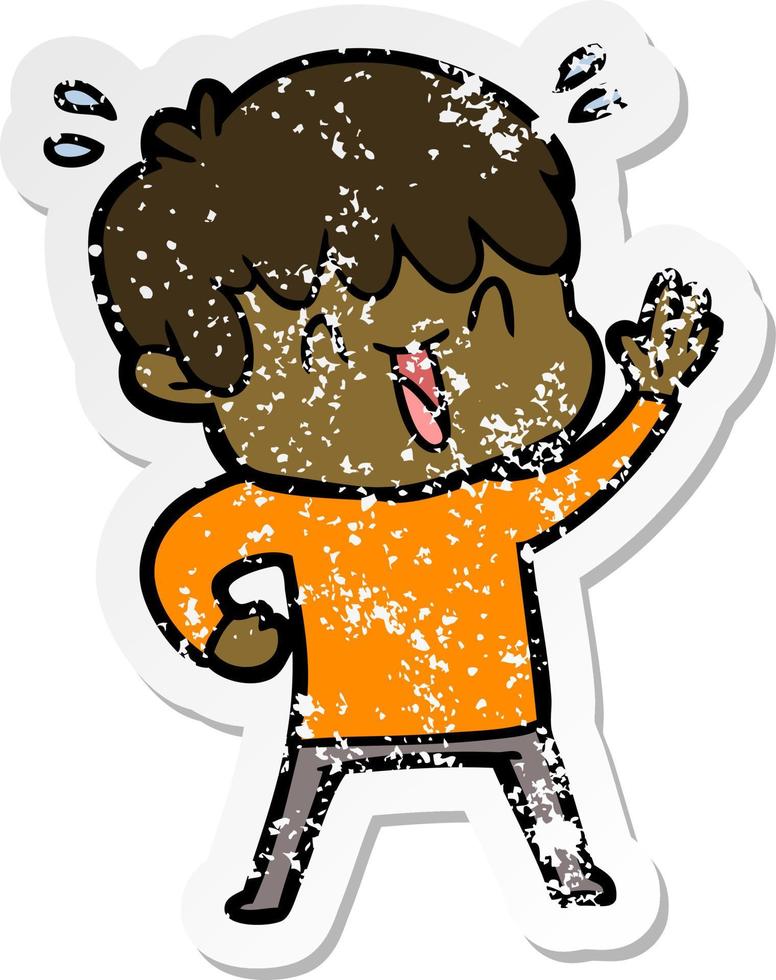 distressed sticker of a cartoon laughing boy vector