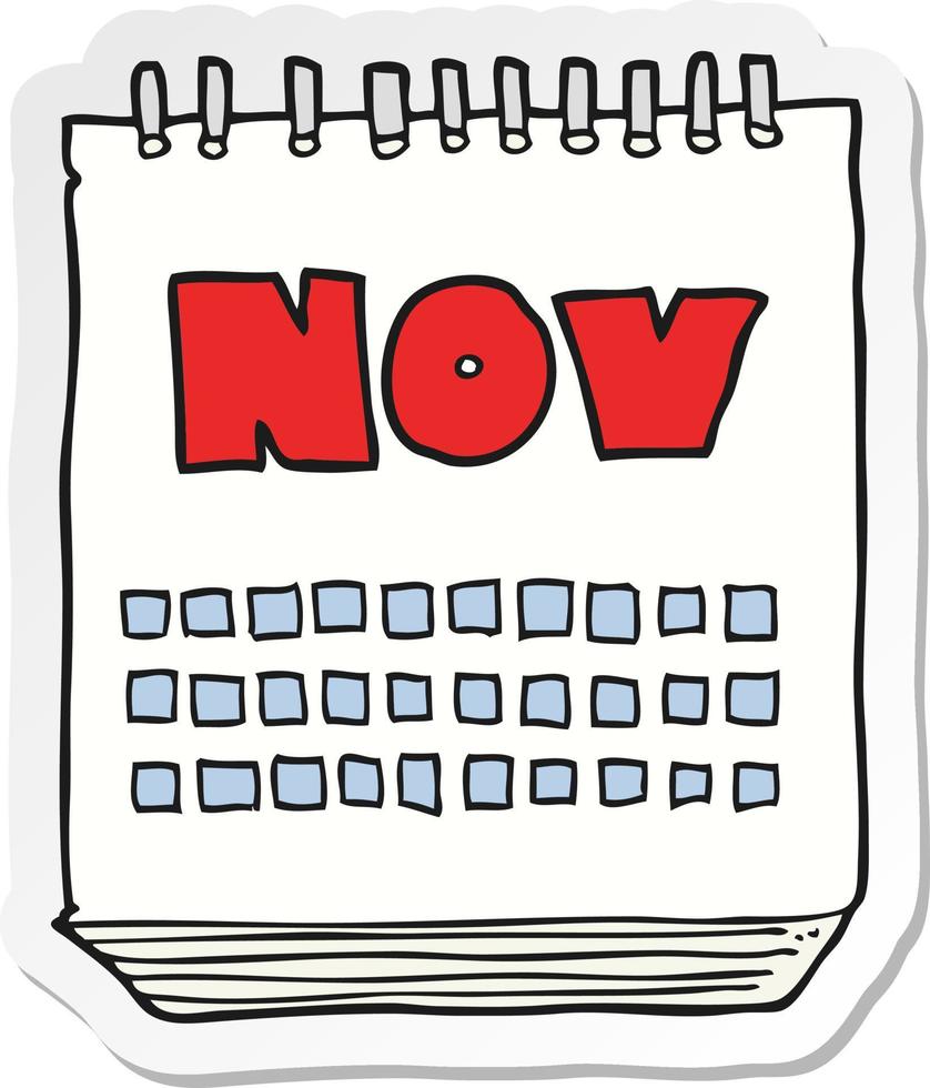 pegatina de un calendario de dibujos animados que muestra el mes de noviembre vector