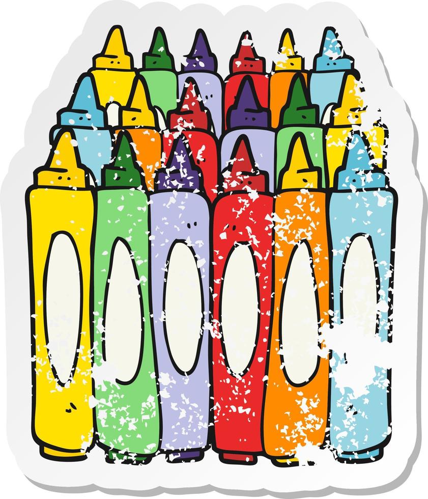 retro distressed sticker of a cartoon crayons vector