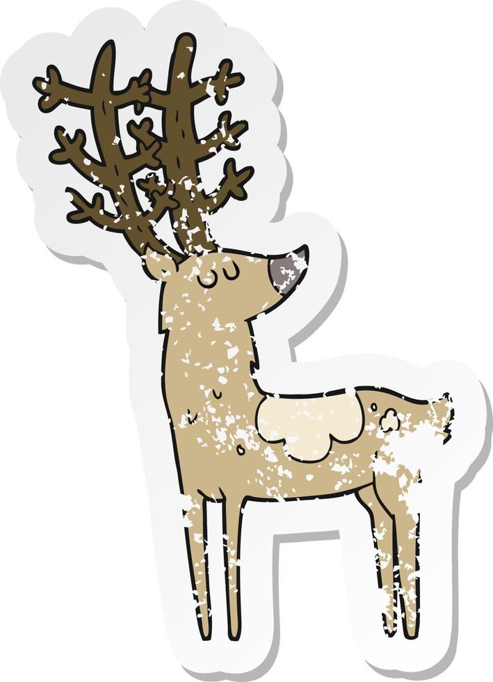 retro distressed sticker of a cartoon stag vector