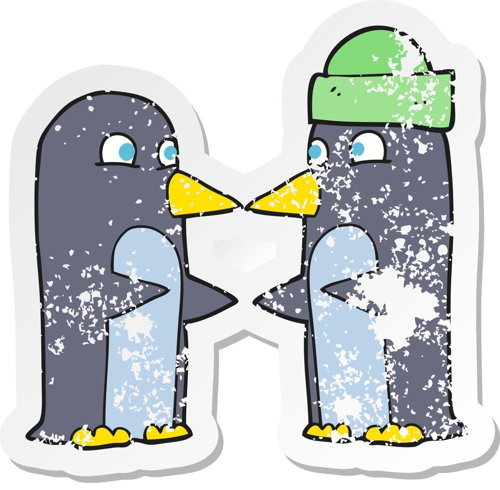 pegatina retro angustiada de pingüinos de dibujos animados vector