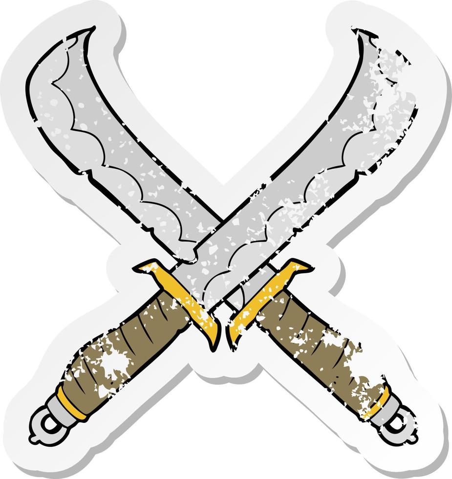retro distressed sticker of a cartoon crossed swords vector