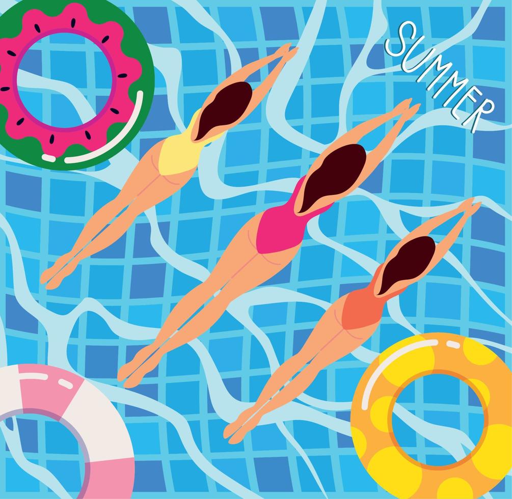 women swimming in the pool vector