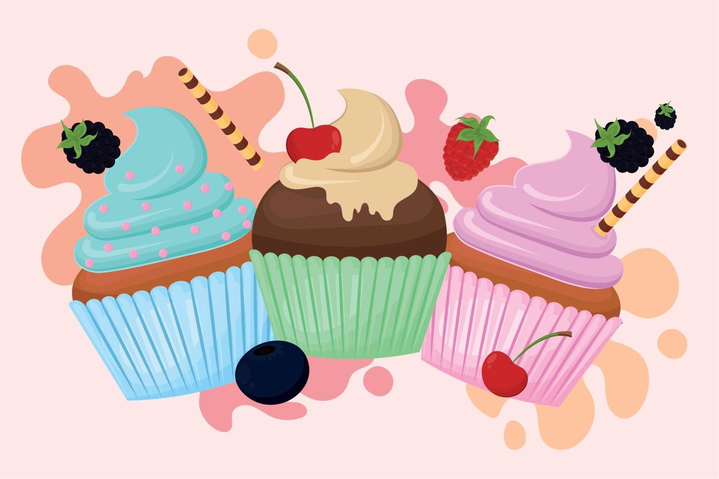 cupcakes with fruits vector