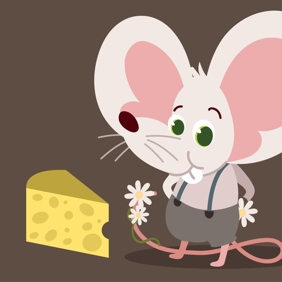 cute mouse with slice cheese vector