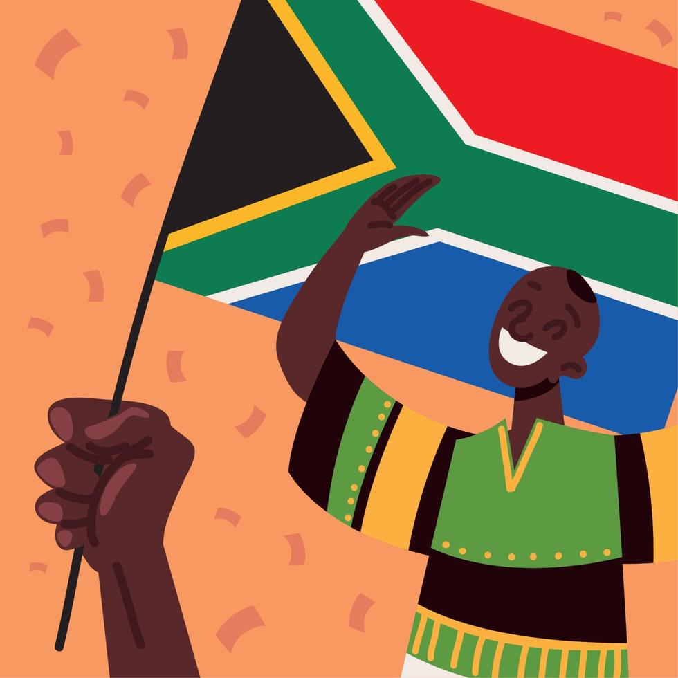 joven con bandera de sudáfrica vector
