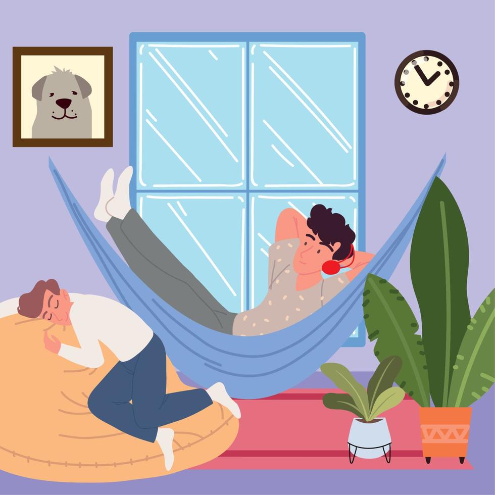 relaxed friends at home vector