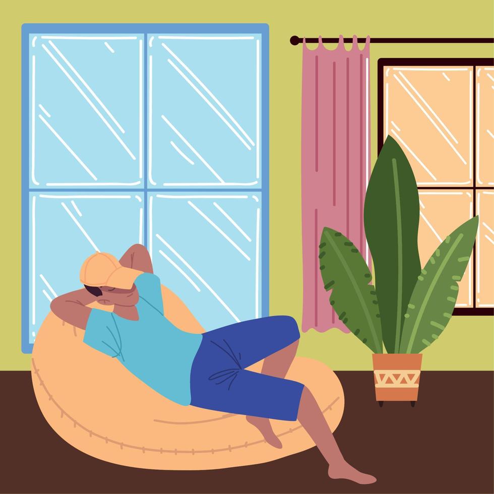 man relaxing on a bean chair vector