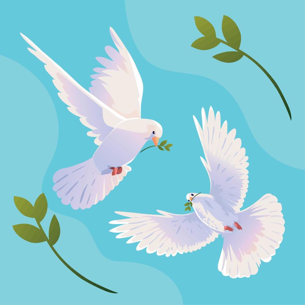 flying dove and leaves vector