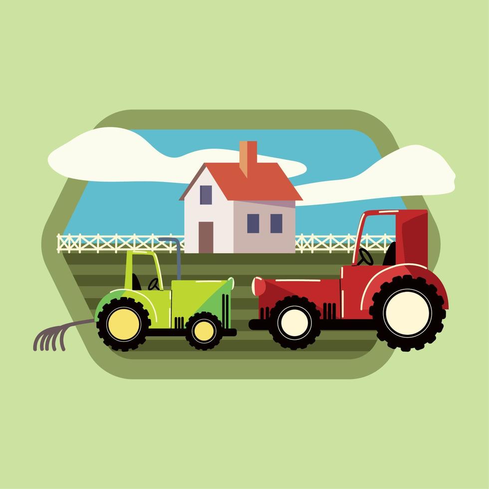 farm tractor and barn vector