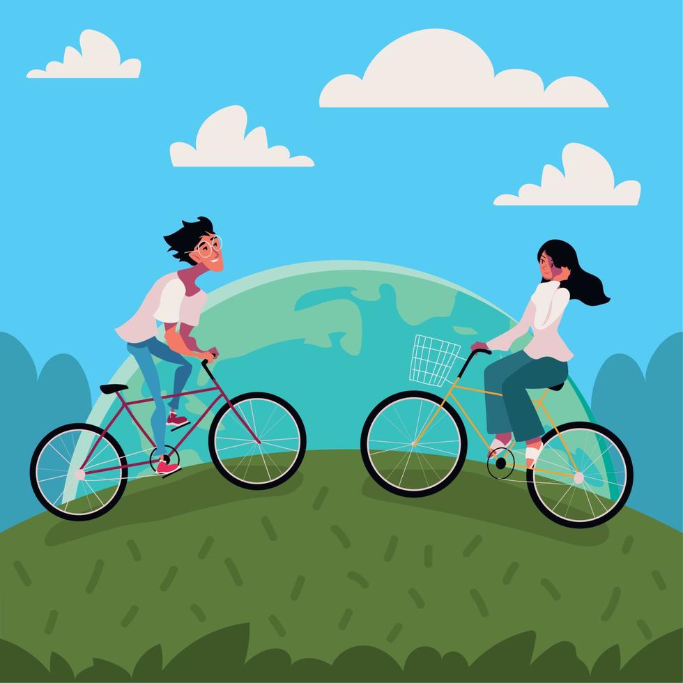 people in bicycle, world car free vector