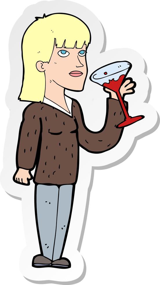 sticker of a cartoon woman drinking cocktail vector