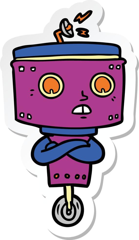 sticker of a cartoon robot with crossed arms vector
