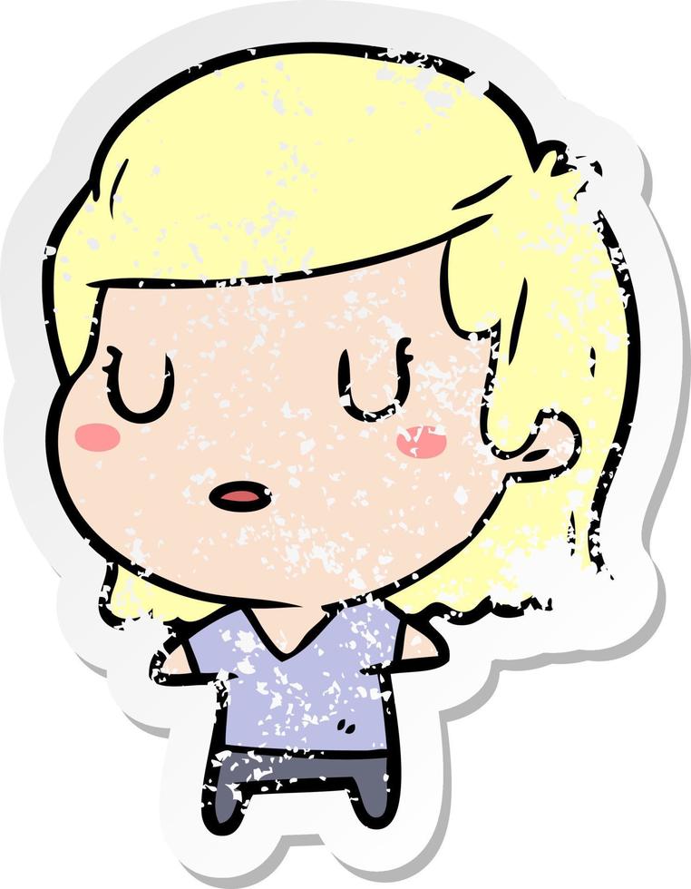 distressed sticker of a cartoon woman vector