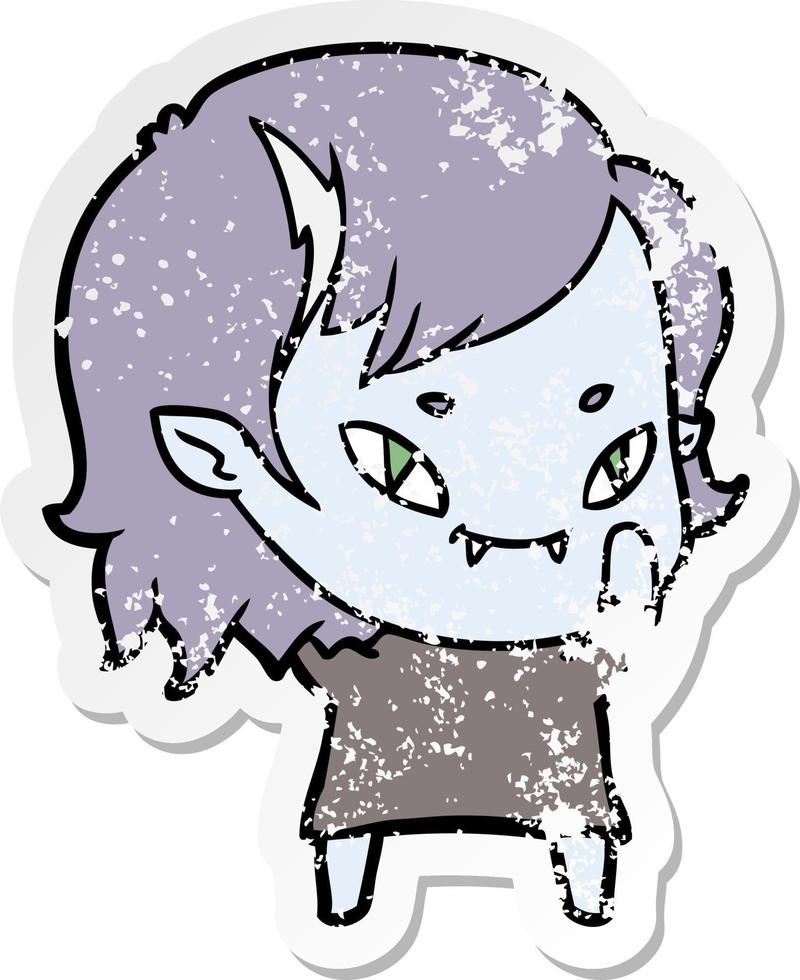 distressed sticker of a cartoon friendly vampire girl vector