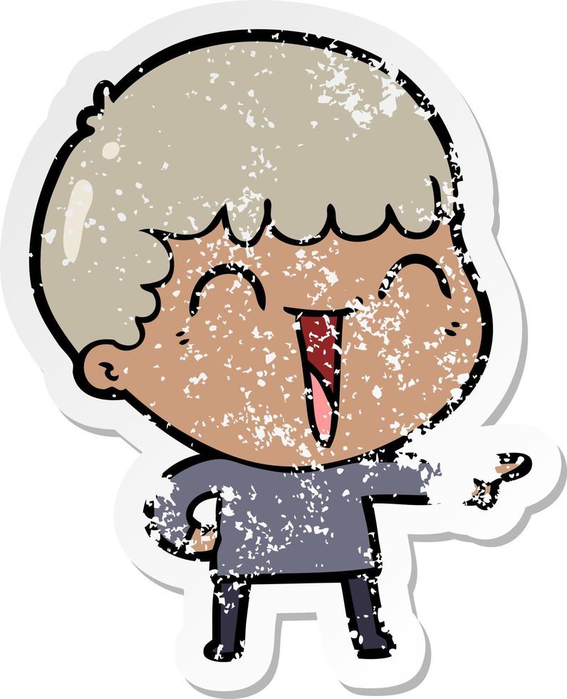 distressed sticker of a cartoon happy man vector