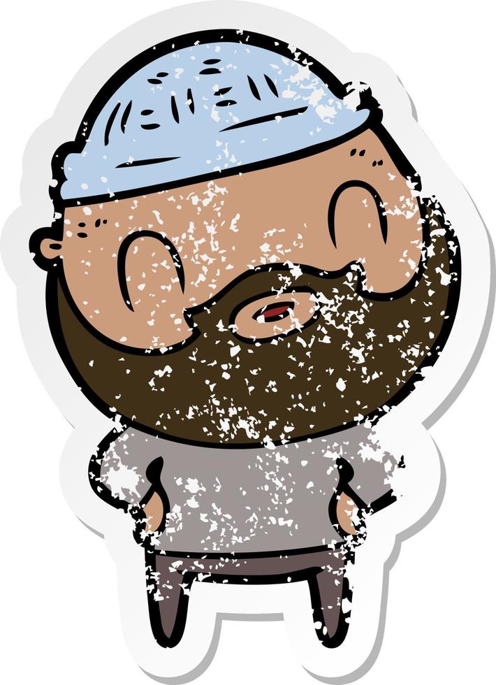 distressed sticker of a cartoon bearded man vector