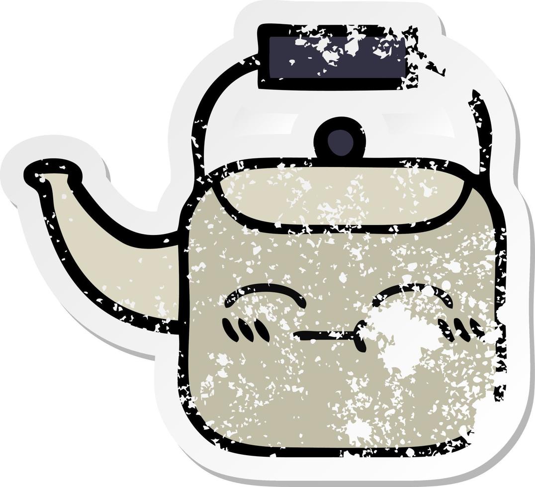 distressed sticker of a cute cartoon kettle vector