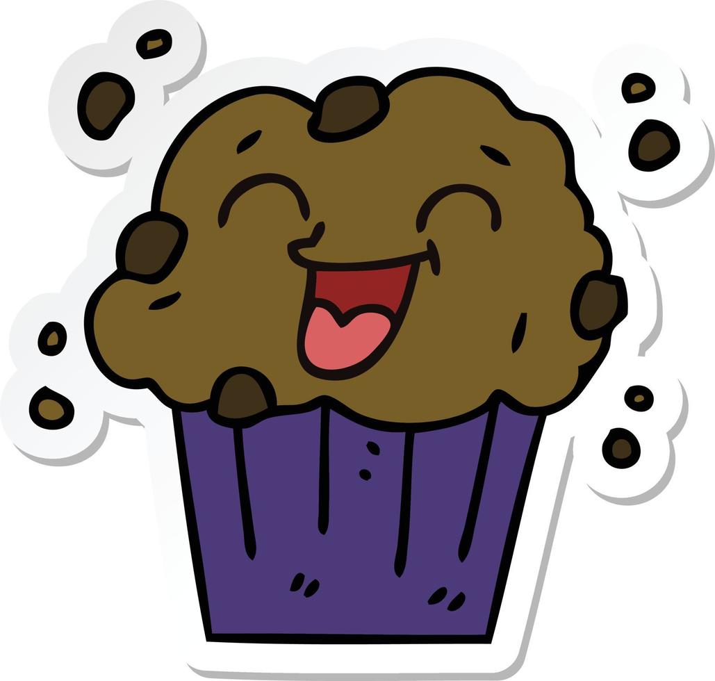 sticker of a quirky hand drawn cartoon happy muffin vector