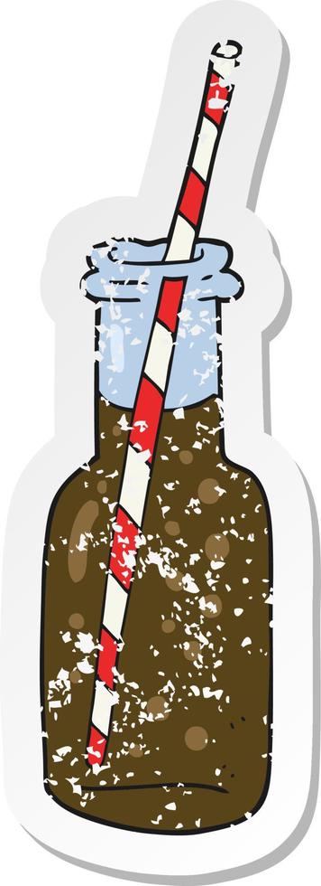 retro distressed sticker of a cartoon fizzy drink bottle vector