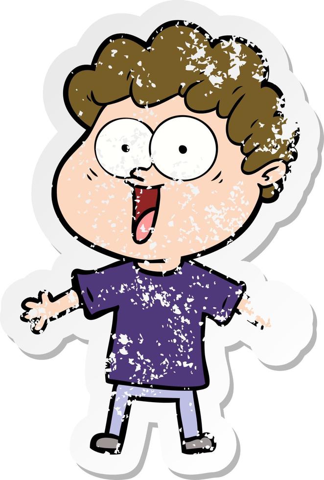 distressed sticker of a cartoon happy man vector