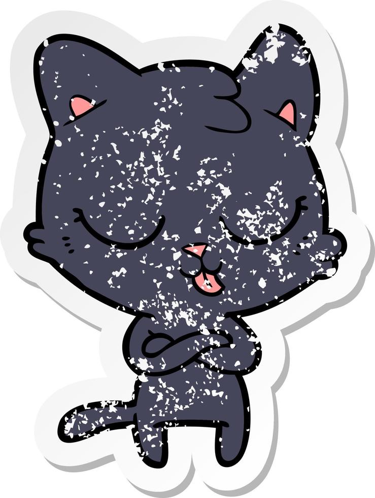distressed sticker of a cartoon cat vector