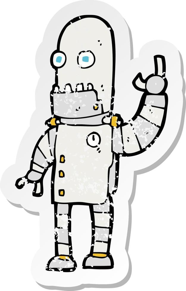 pegatina retro angustiada de un robot que agita dibujos animados