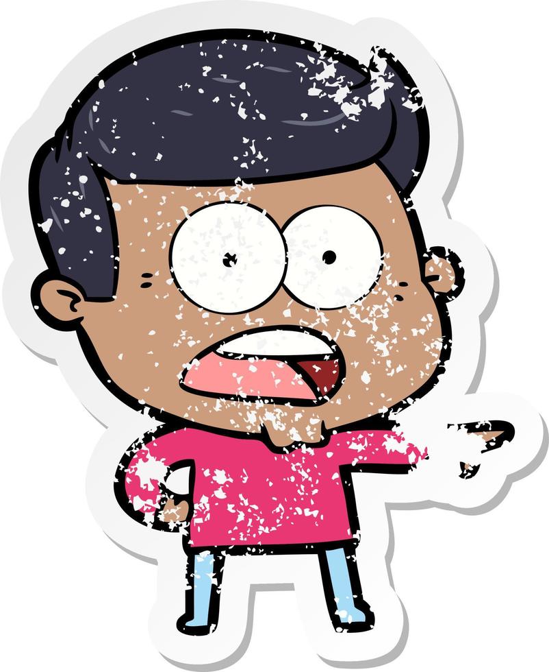 distressed sticker of a cartoon shocked man vector