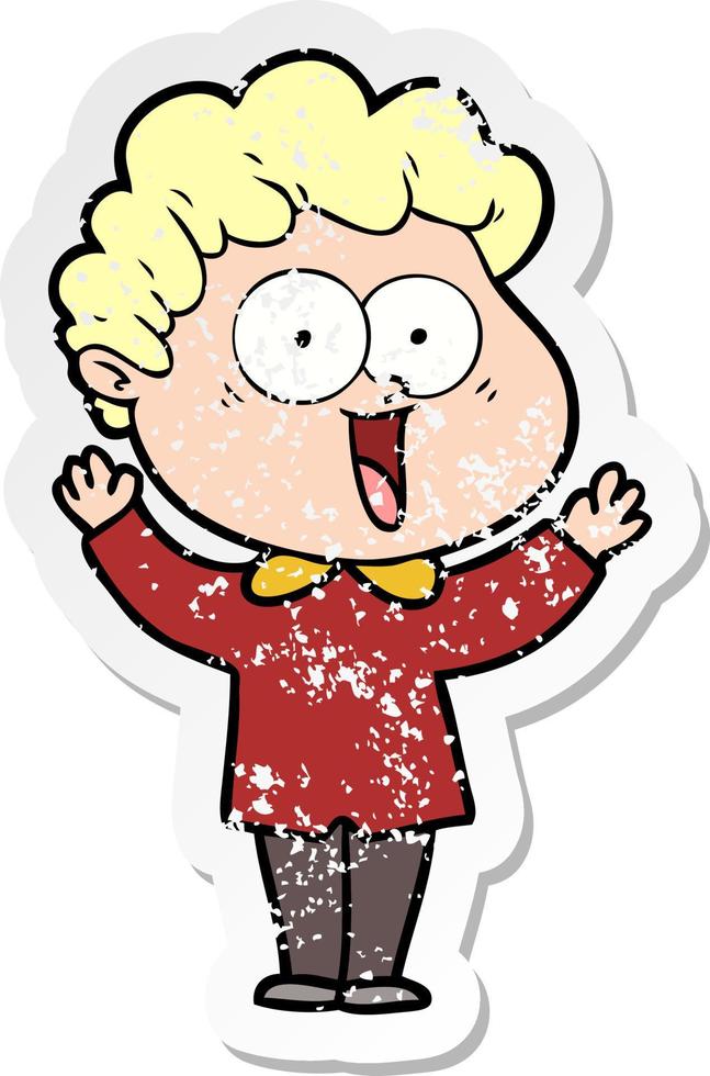 distressed sticker of a cartoon happy man vector