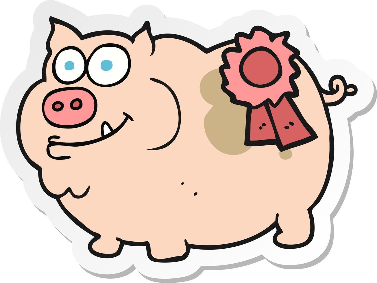 sticker of a cartoon prize winning pig vector