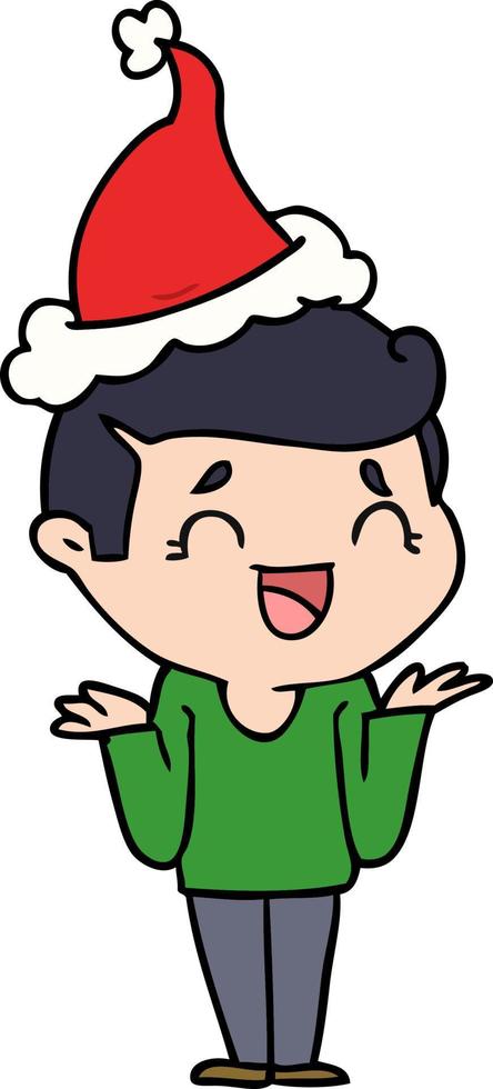 line drawing of a laughing confused man wearing santa hat vector