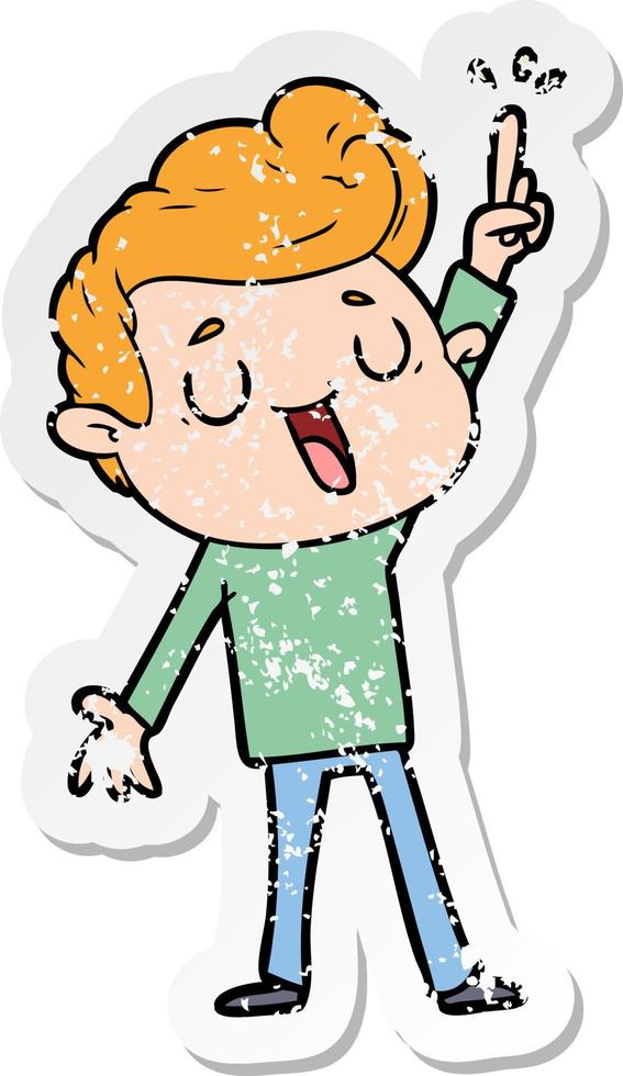 distressed sticker of a happy cartoon man vector