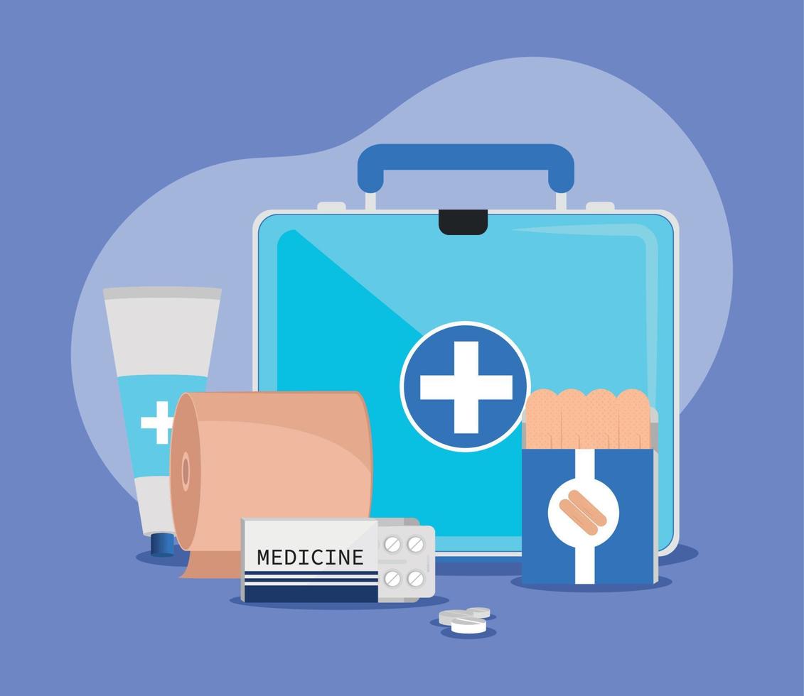 first aid box and medicine vector