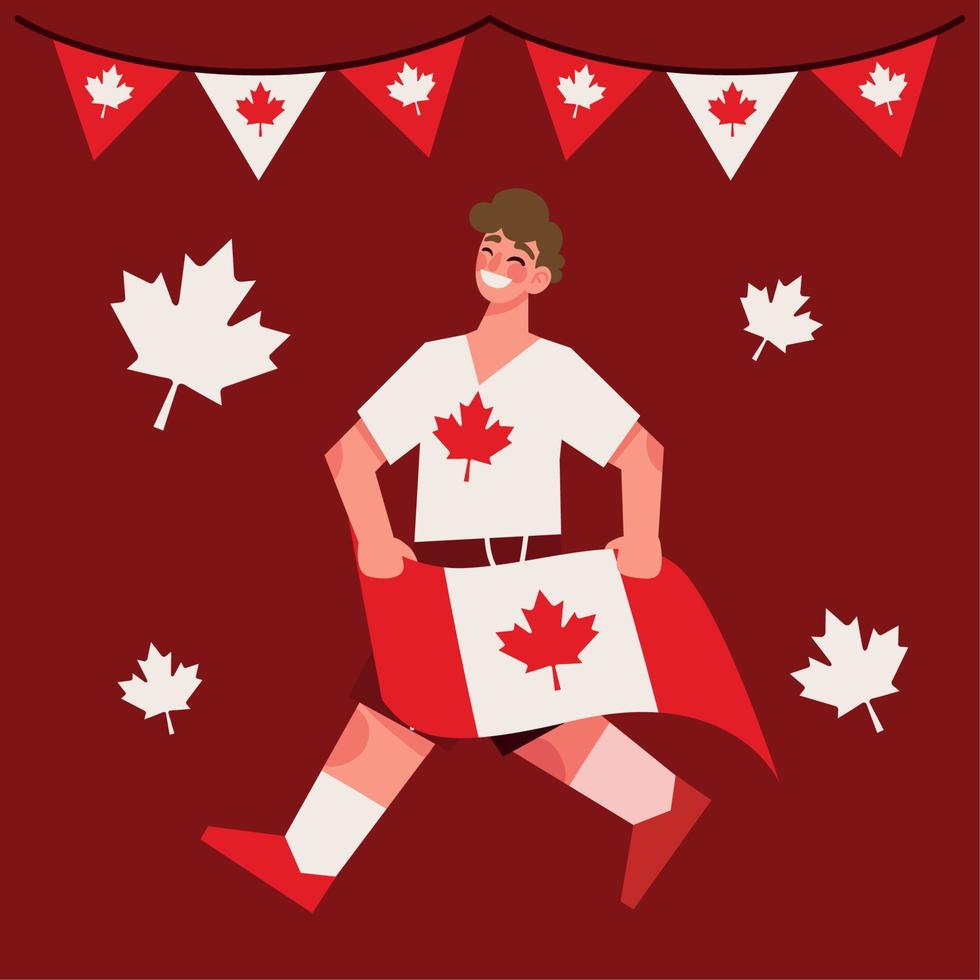 hombre con bandera canadiense vector