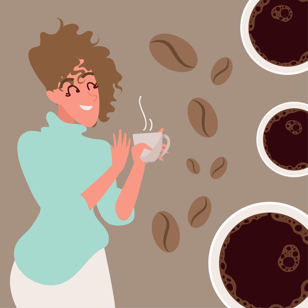 mujer bebiendo café caliente vector