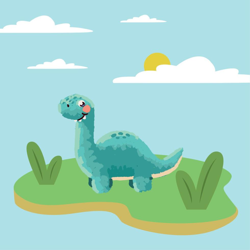 lindo dinosaurio en el campo vector